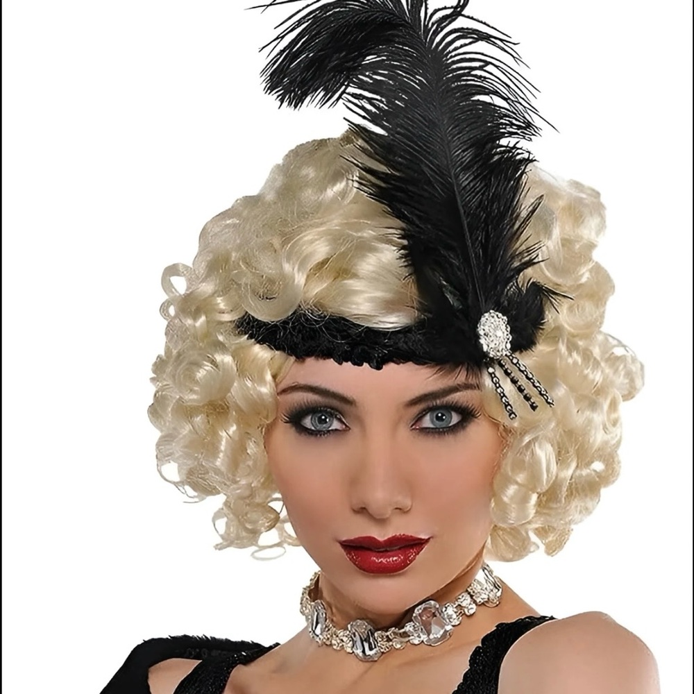 Flapper/Glamor/Roaring 20s/Harlem Nights Black Headband, Necklace & Gloves Set